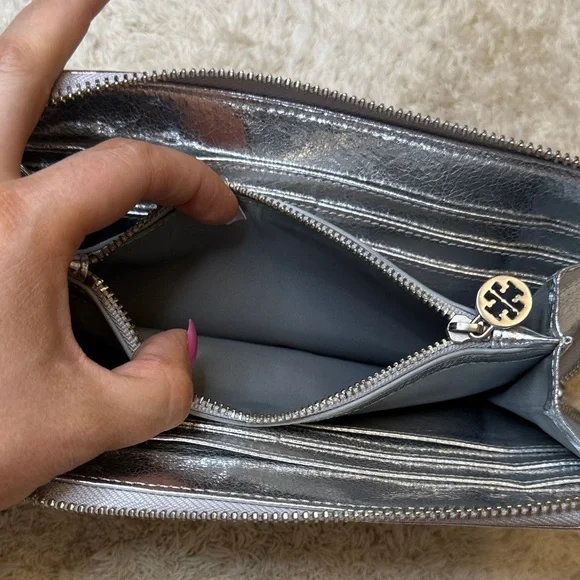 Tory Burch Metallic Leather Continental Zip Around Wallet